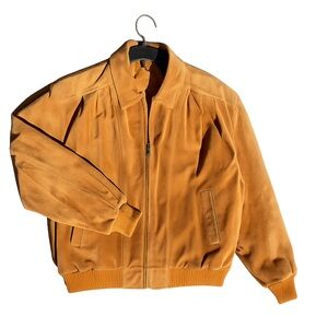 Preston & York Genuine Leather Bomber Jacket Womens Medium Brown Vintage Preppy